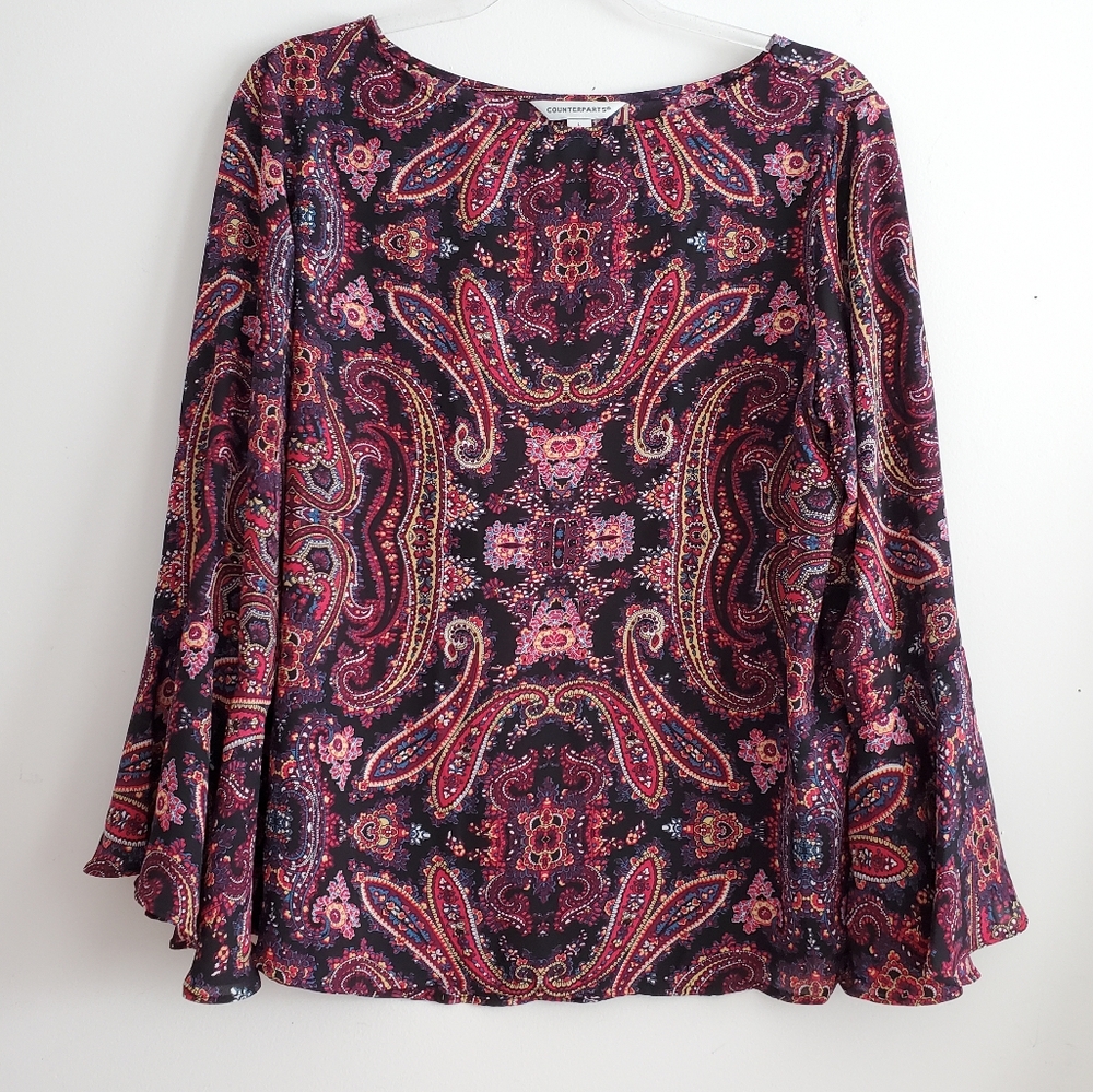 Chiffon Printed Bell Sleeve Top Size Large